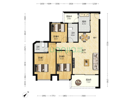 东方景翠居 3室1厅2卫 89平方