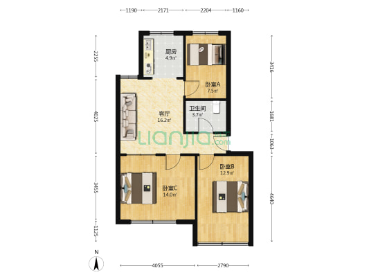 庙沟小区 3室1厅1卫 74平方