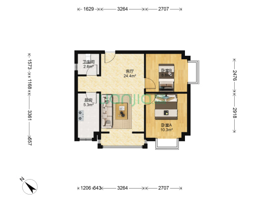 领寓 2室1厅1卫 70平方