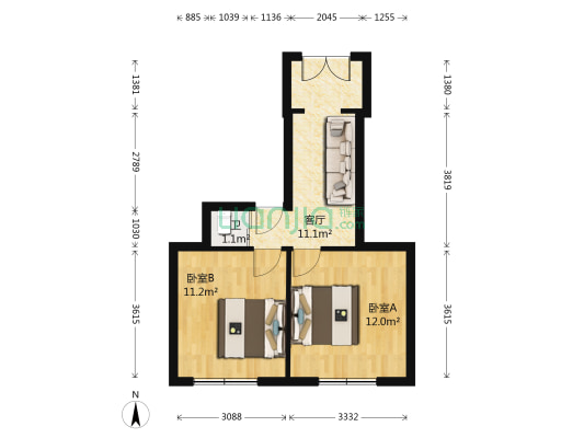 东新建 2室1厅1卫 47平方