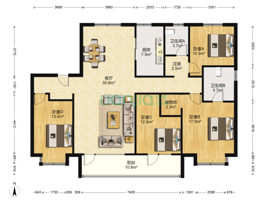 博观熙岸 4室1厅2卫 166平方