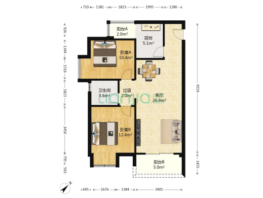 纳帕溪谷 2室1厅1卫 81平方