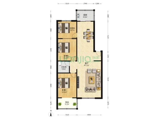 尖塔中学教师公 3室1厅1卫 111平方