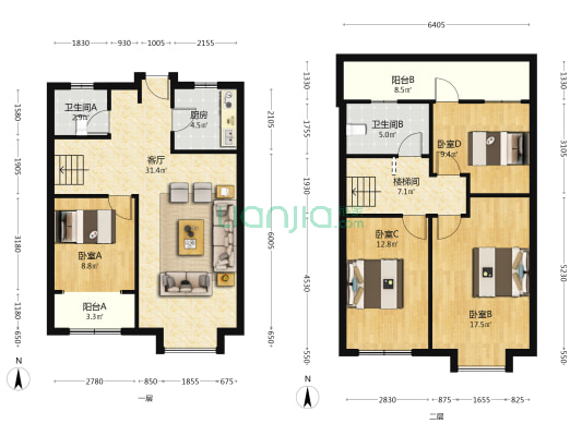 人车分流小区，复试格局，理想装修结合自由发挥-户型图