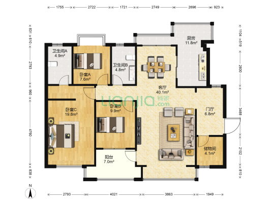 帝景湾洋城 3室1厅2卫 129平方