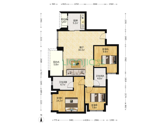 万科森林公园林漫 3室1厅2卫 99平方