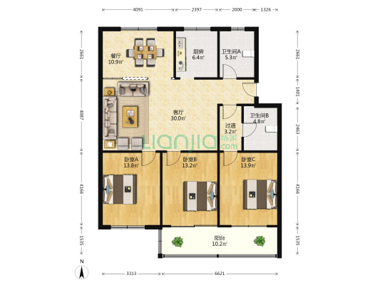 明珠公寓 3室2厅2卫 133平方