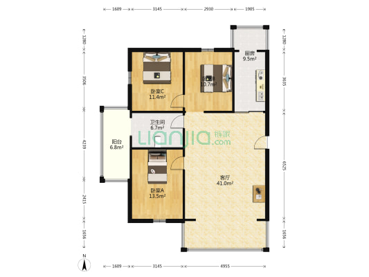 宏伟华轩 3室1厅1卫 120平方