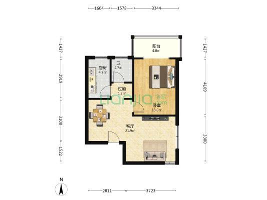 天元宿舍 1室1厅1卫 63平方