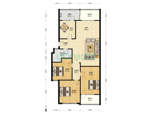 制锦市朝阳街 3室2厅1卫 140平方