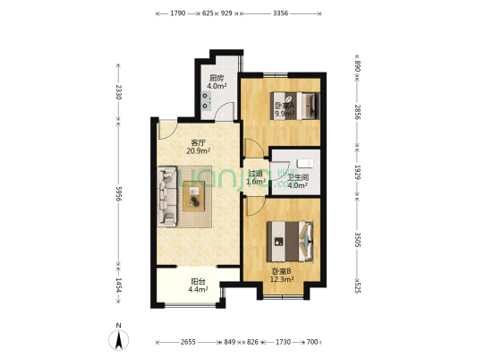 未来城C区 2室1厅1卫 89平方