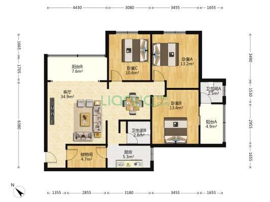 桃源街84号 3室1厅2卫 118平方