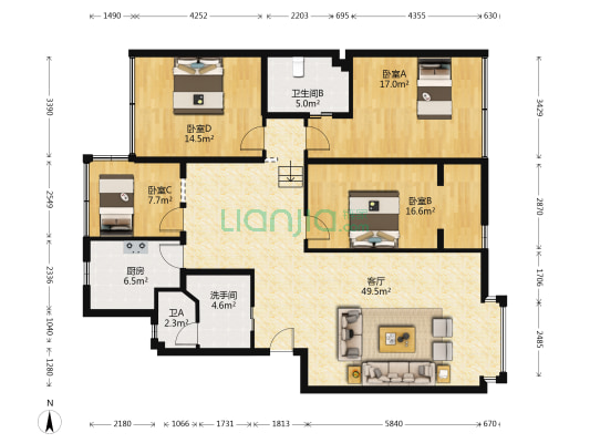 阳光新城(景中路) 4室1厅3卫 145平方