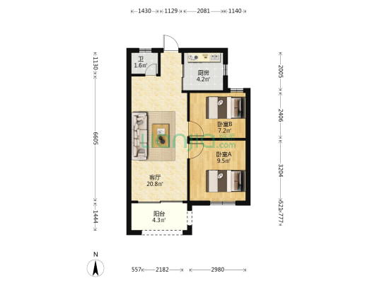 世茂云境 2室1厅1卫 61平方