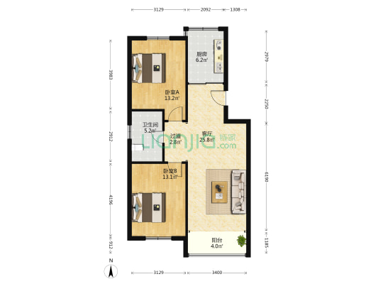 瑞丰花苑 2室1厅1卫 91平方