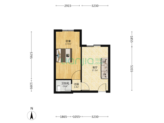 鹿城路后巷 1室1厅1卫 52平方