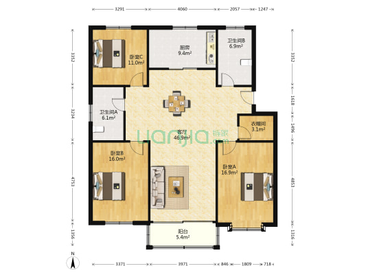 胡同新村东区 3室1厅2卫 146平方