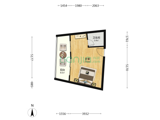 龍胤银滩天际 1室0厅1卫 42平方