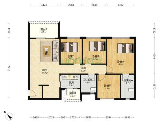 光谷云著 4室1厅2卫 121平方