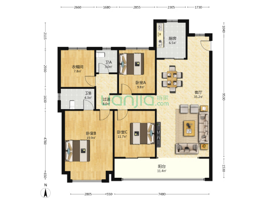 世茂璀璨风华 3室1厅2卫 148平方