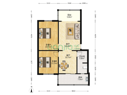 桃蹊邮局宿舍 2室2厅1卫 82平方