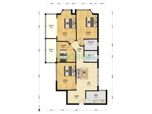 重啤花园 4室1厅2卫 147平方