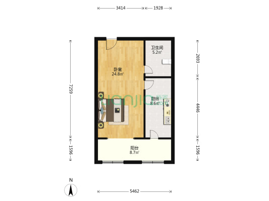华阳公寓 1室0厅1卫 66平方