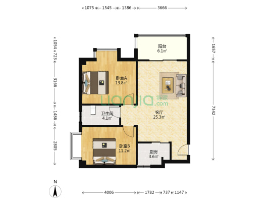 柠檬宫舍 2室1厅1卫 83平方