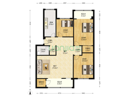 大石南路36号 3室2厅1卫 125平方