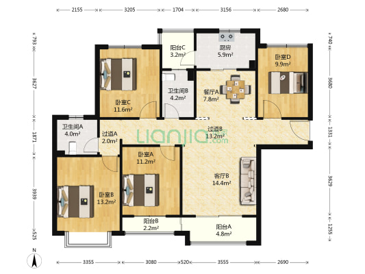 龙源国际北区 4室2厅2卫 127平方