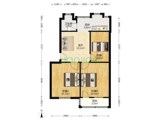 金华寺路46号 3室1厅1卫 72平方