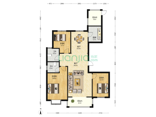 阳光城御园 3室2厅2卫 139平方
