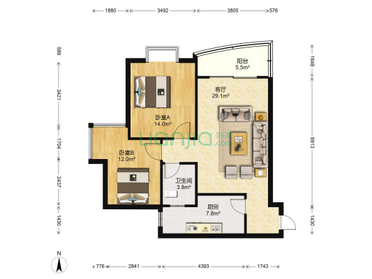 银河花园 2室1厅1卫 82平方