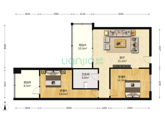 开宸女装批发城 2室1厅1卫 105平方