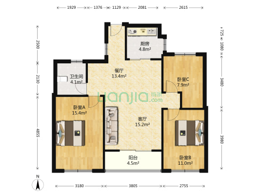 浅水湾 3室2厅1卫 89平方