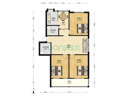 胜利路40号 3室2厅2卫 108平方