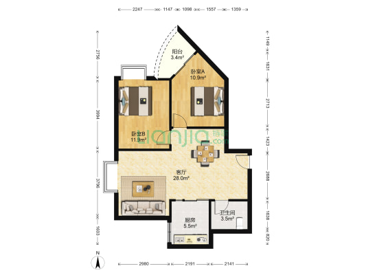 龙洞东路226号-230号宿舍(双号) 2室1厅1卫 79平方