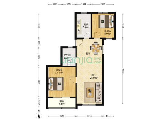 桃林一小区 2室1厅1卫 80平方