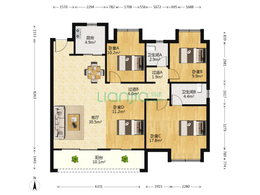 光谷澎湃城奥山府 4室1厅2卫 143平方