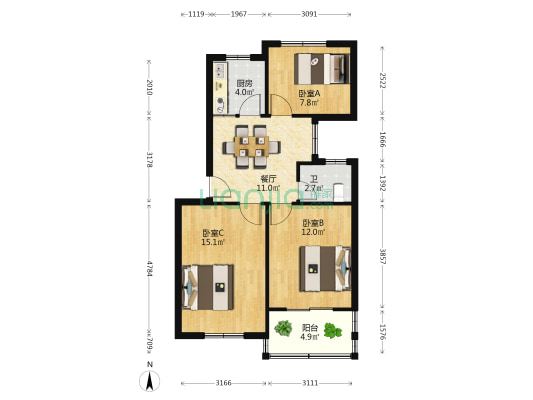 煤机东邨 3室1厅1卫 61平方