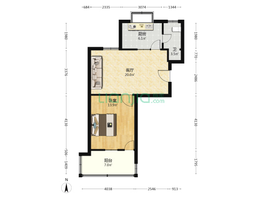 空分厂家属院区北区 1室1厅1卫 46平方
