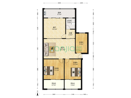 铜中宿舍 3室2厅1卫 123平方