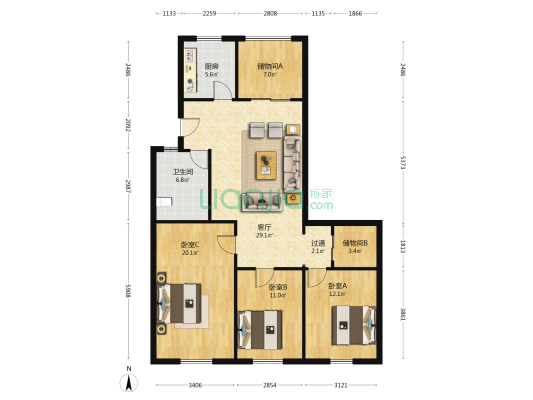 金狮公寓 3室1厅1卫 93平方