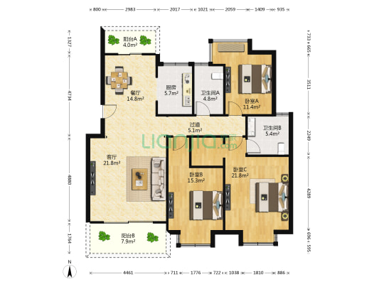 竹苑小区(青山湖区) 3室2厅2卫 147平方
