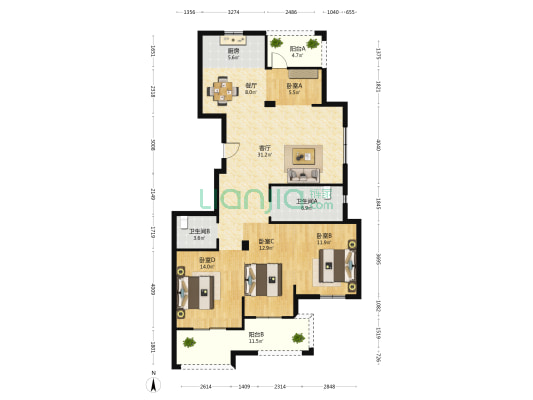 金色名门小区 4室2厅2卫 140平方