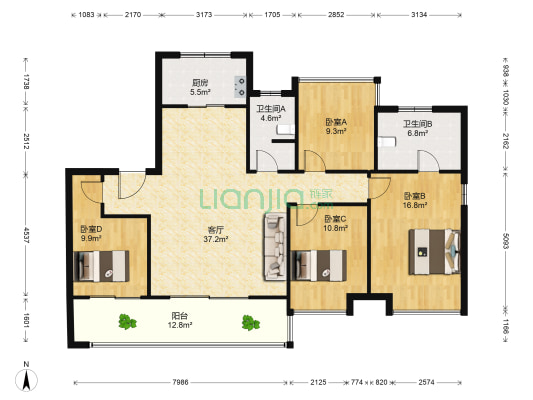 滨湖正荣府 4室1厅2卫 144平方