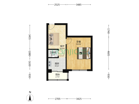 生物服务公司 1室1厅1卫 45平方