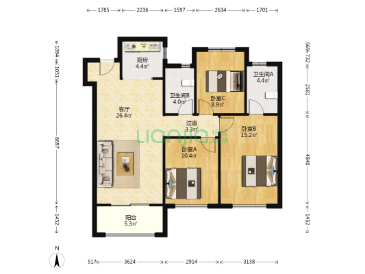 融创城融华园 3室1厅2卫 119平方