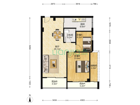 如果爱 2室1厅1卫 85平方