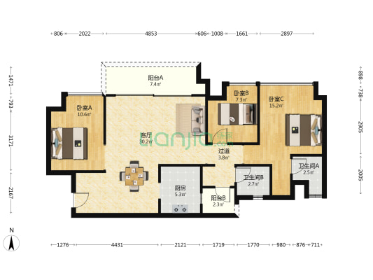华润中央公园悦府 3室1厅2卫 95平方